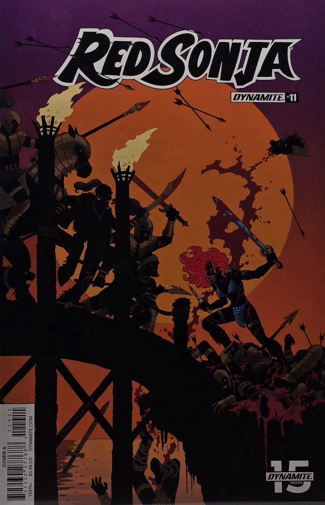 Red Sonja #11 — Cover A (Dynamite — Cinematic Silhouette Bridge Battle)