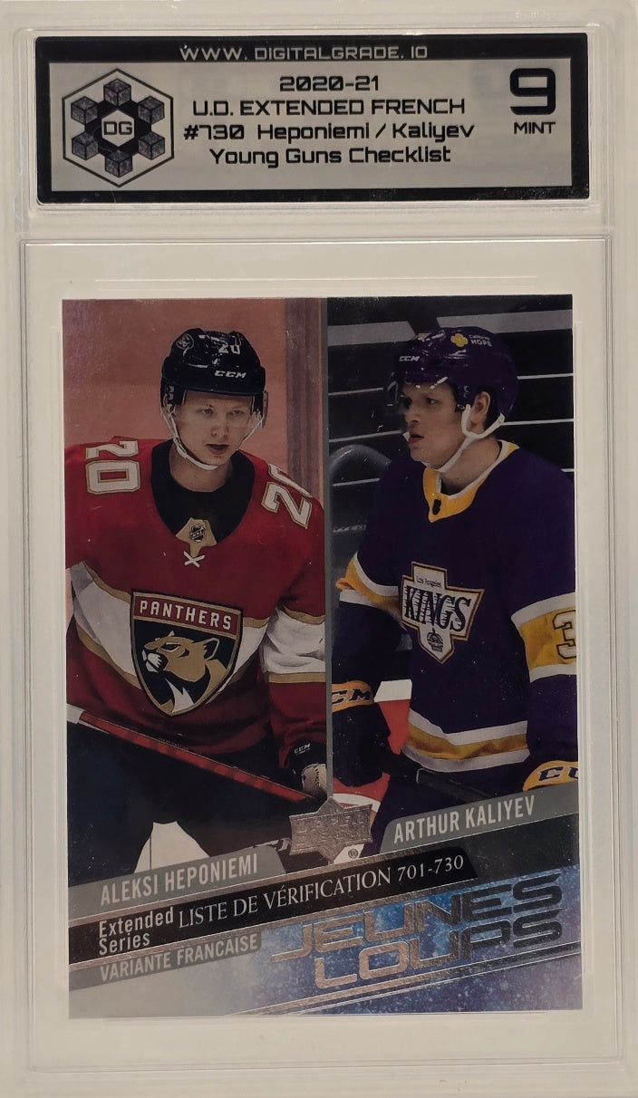 2020-21 Upper Deck Extended French #730 — Heponiemi / Kaliyev Young Guns Checklist (DG 9 Mint)