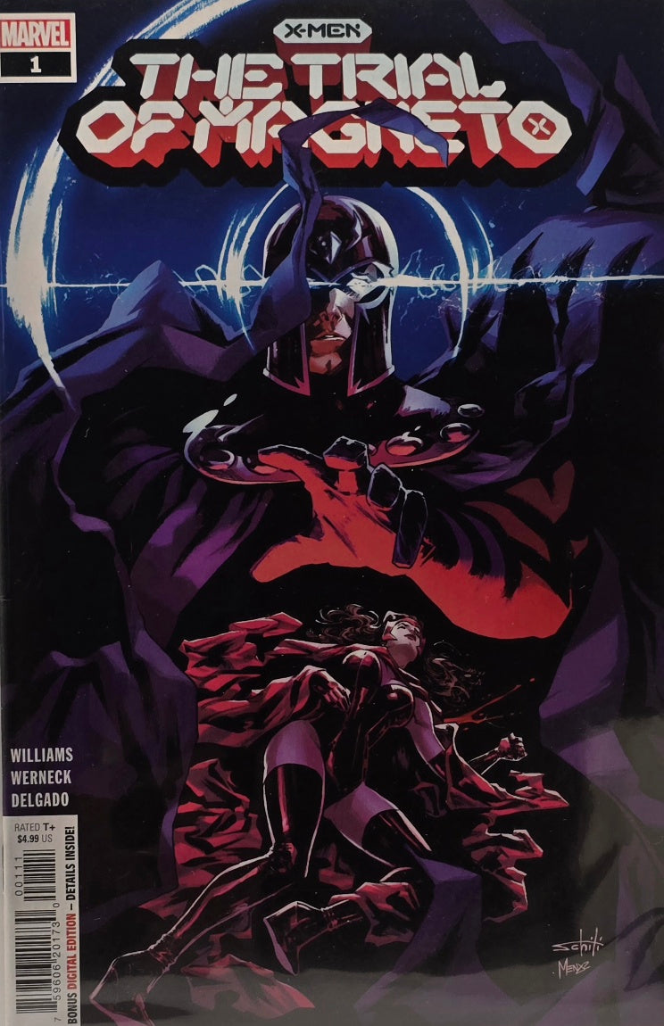 X-Men: The Trial of Magneto #1 (Marvel Comics, 2021) — Schiti & Mendez Cover — Magneto over Scarlet Witch