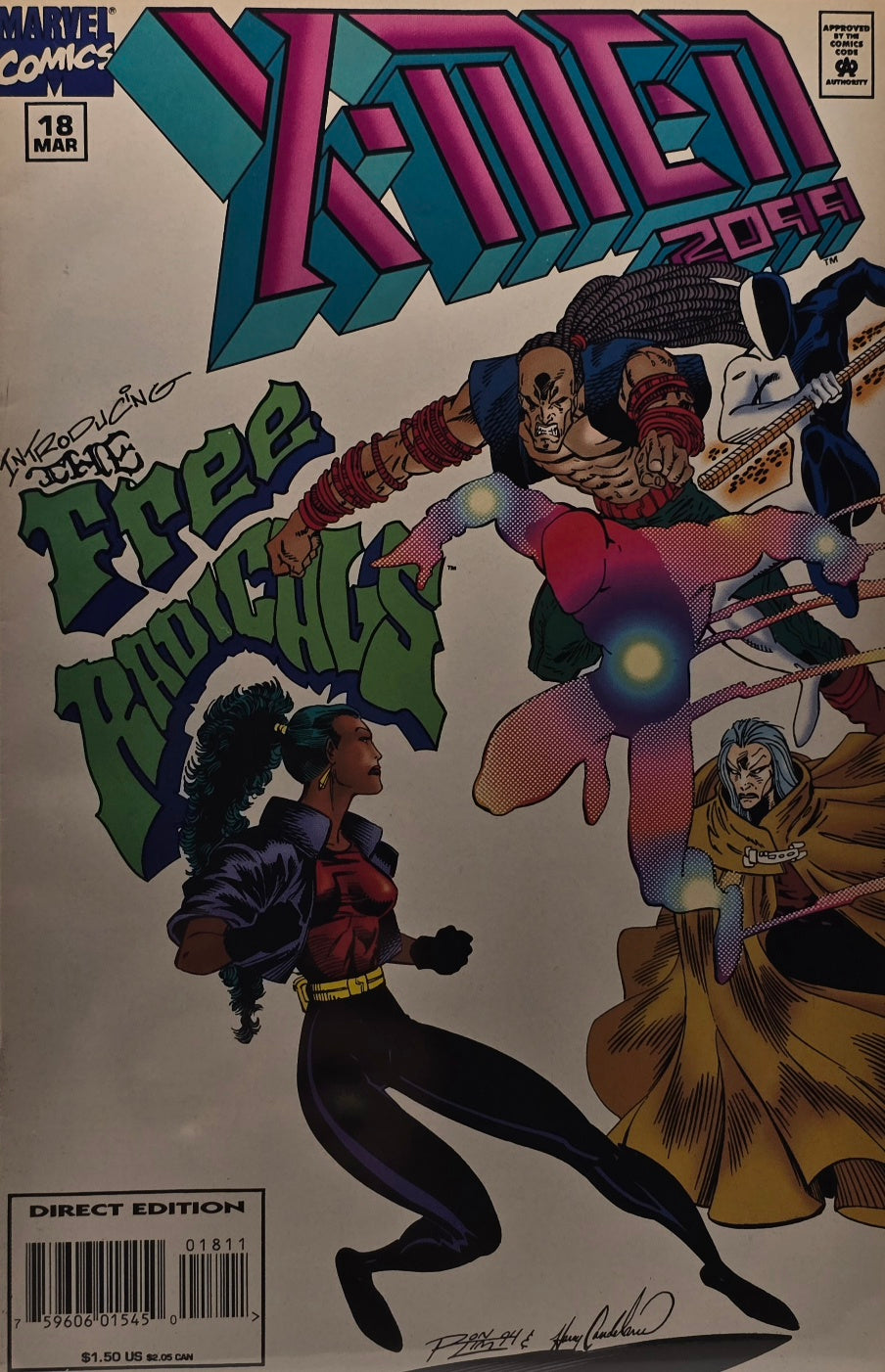 X-Men 2099 #18 — "Introducing… The Free Radicals!" (Marvel, March 1995) — Signed by Flores & Harry Campbell
