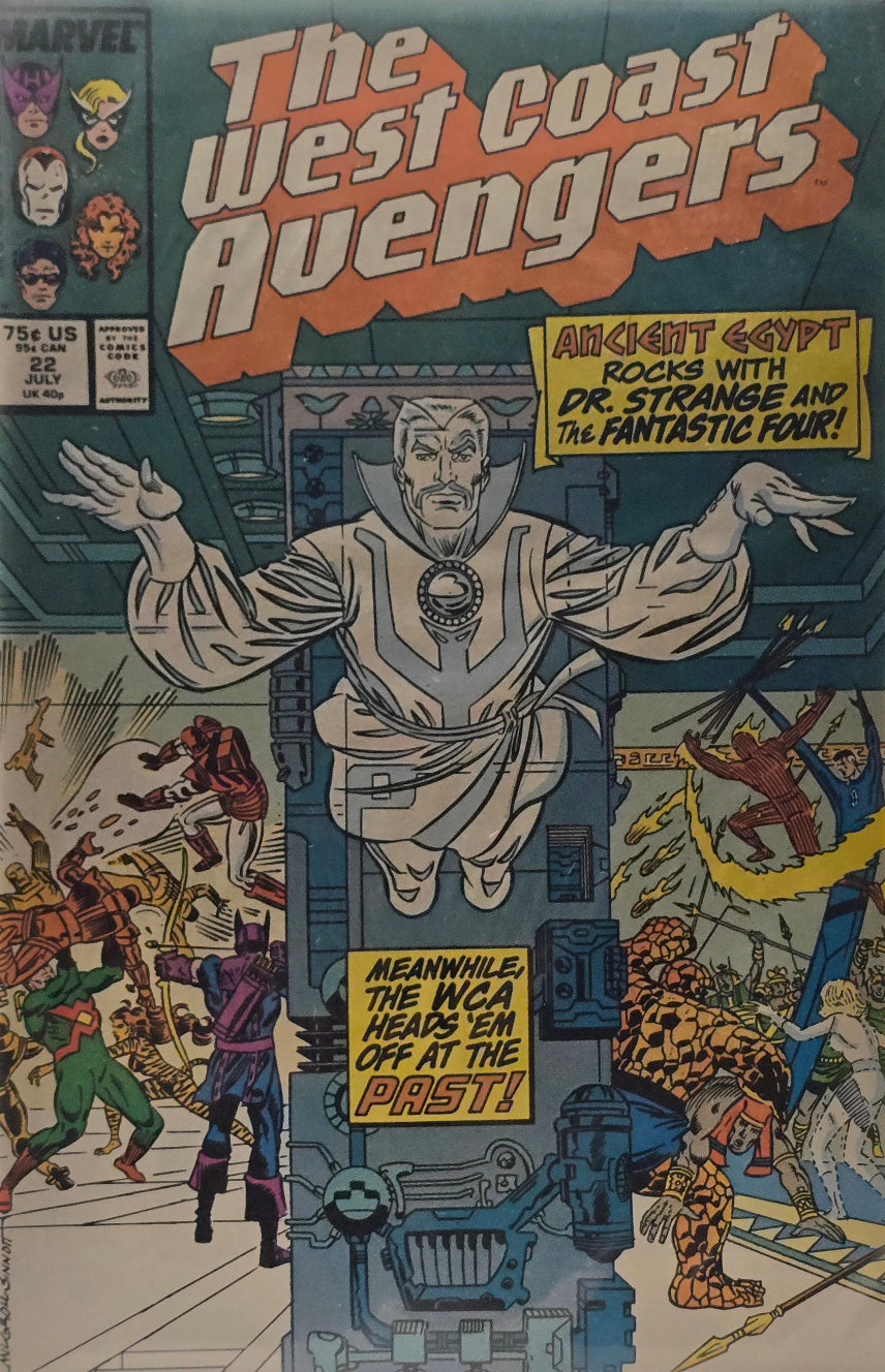 The West Coast Avengers #22 — "Ancient Egypt Rocks with Dr. Strange and the Fantastic Four!" (Marvel, July 1987)