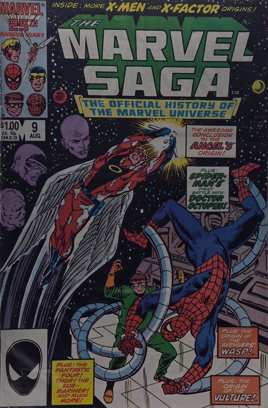 Marvel Saga: The Official History of the Marvel Universe #9 (Marvel, August 1986) — 25th Anniversary — Angel, Spider-Man & Doctor Octopus