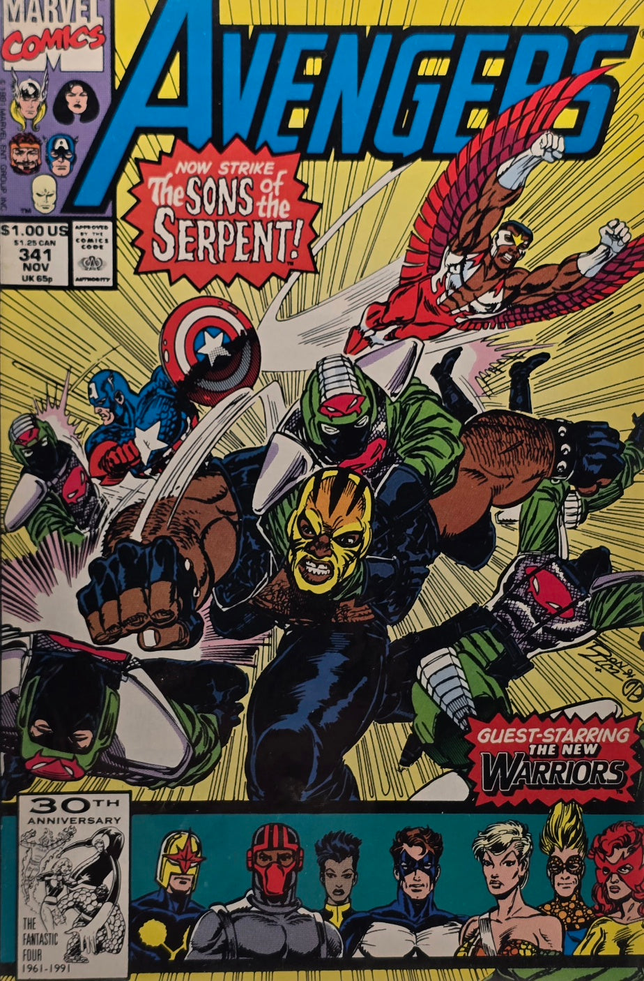 The Avengers #341 November 1991 cover with the Sons of the Serpent