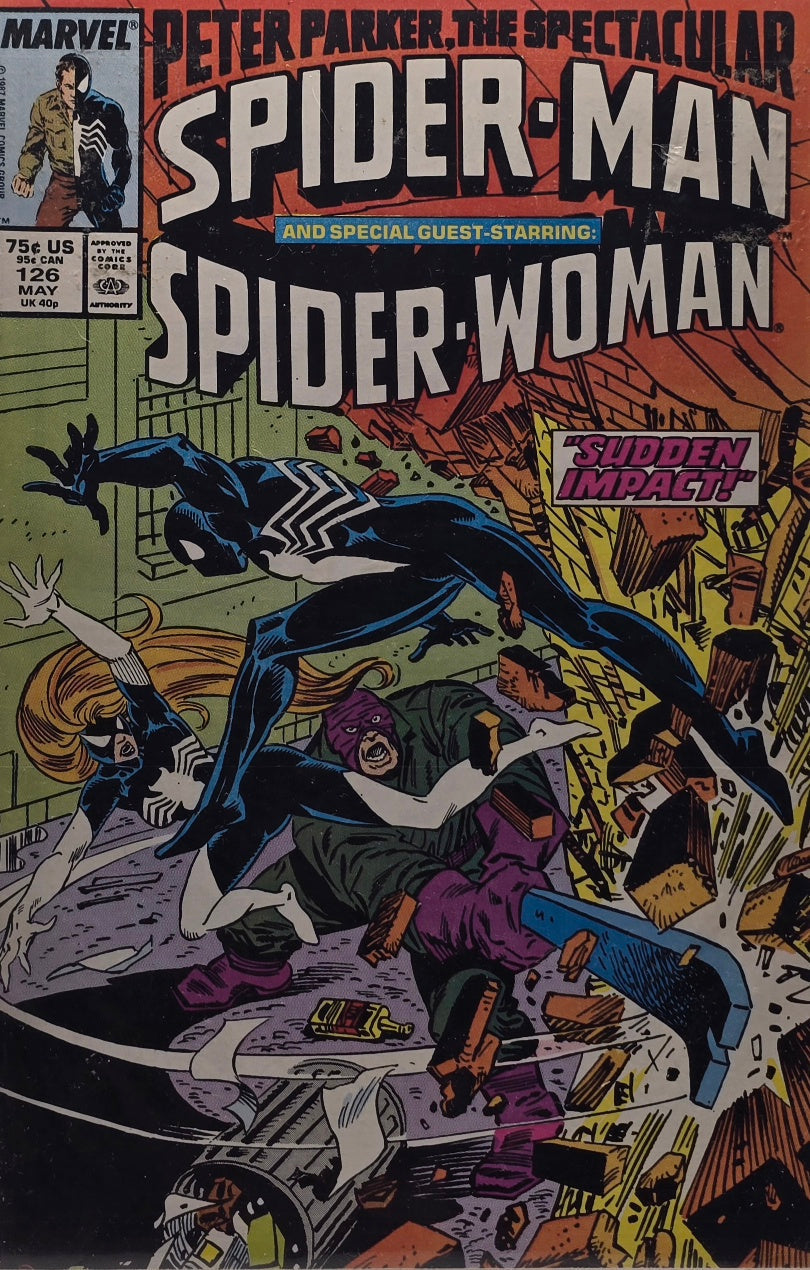 Peter Parker, The Spectacular Spider-Man #126 (Marvel, May 1987) — “Sudden Impact!” — Special Guest-Starring: Spider-Woman — Black Costume Era