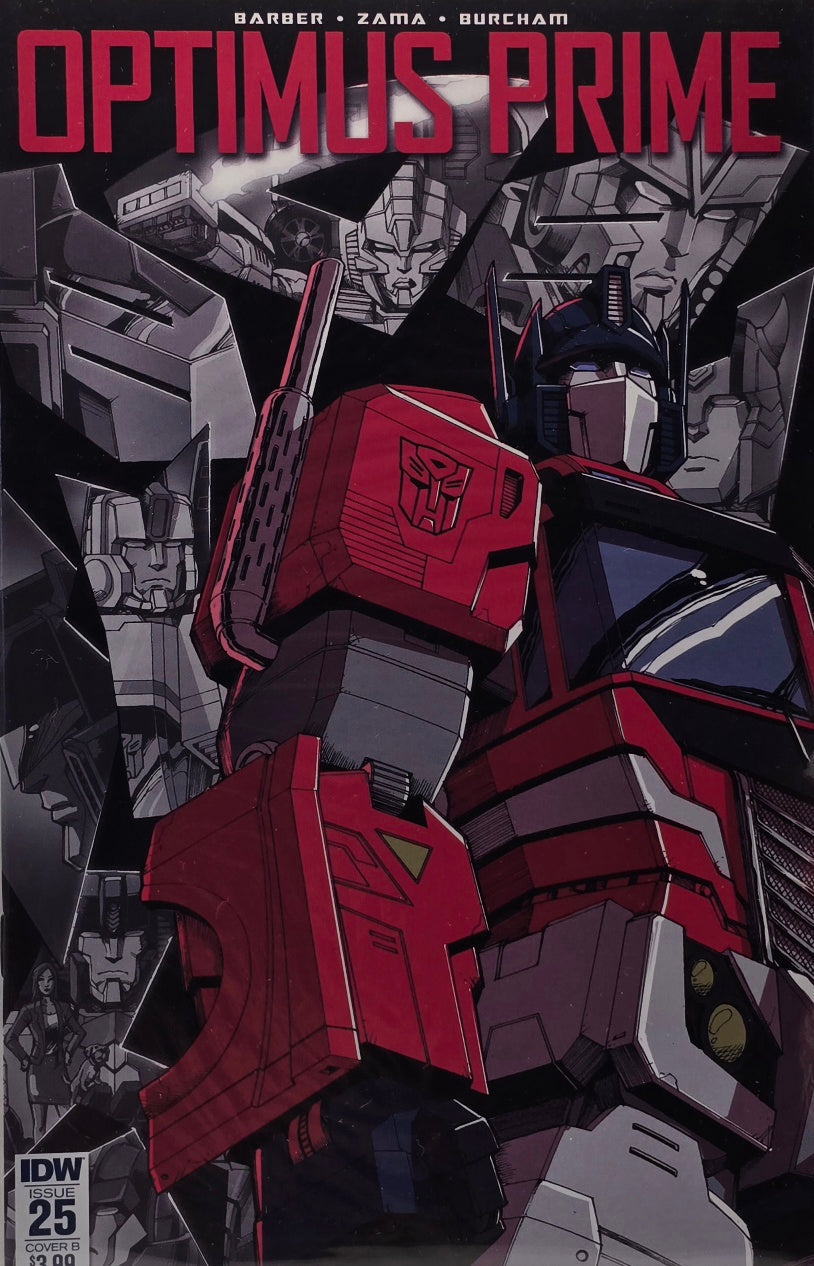 Optimus Prime #25 — Cover B (IDW Publishing) — Barber, Zama & Burcham — Red Autobot & Megatron
