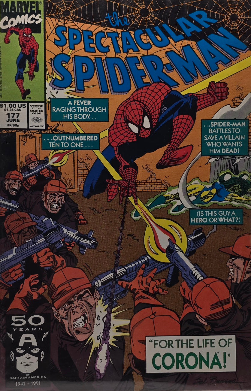 The Spectacular Spider-Man #177 (Marvel Comics, June 1991) — “For the Life of Corona!”