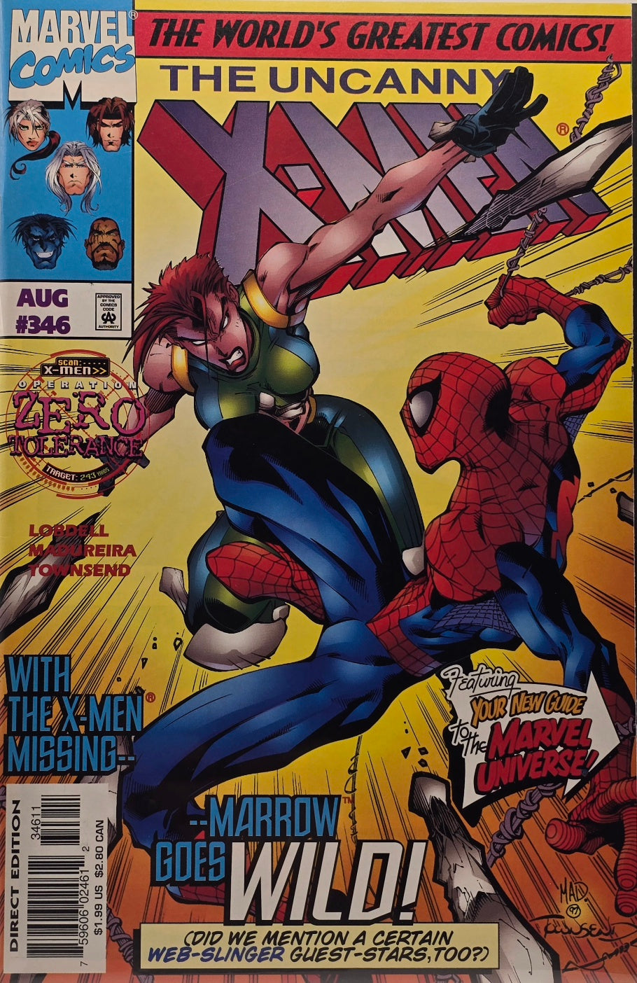 Uncanny X-Men #346 — Marrow Goes Wild! Spider-Man Guest Stars! (August 1997)