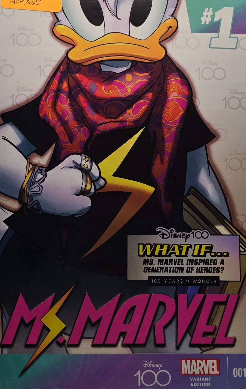 Ms. Marvel #1 (Marvel) — Disney 100 Variant Edition — “What If… Ms. Marvel Inspired a Generation of Heroes?” — Donald Duck Homage Cover