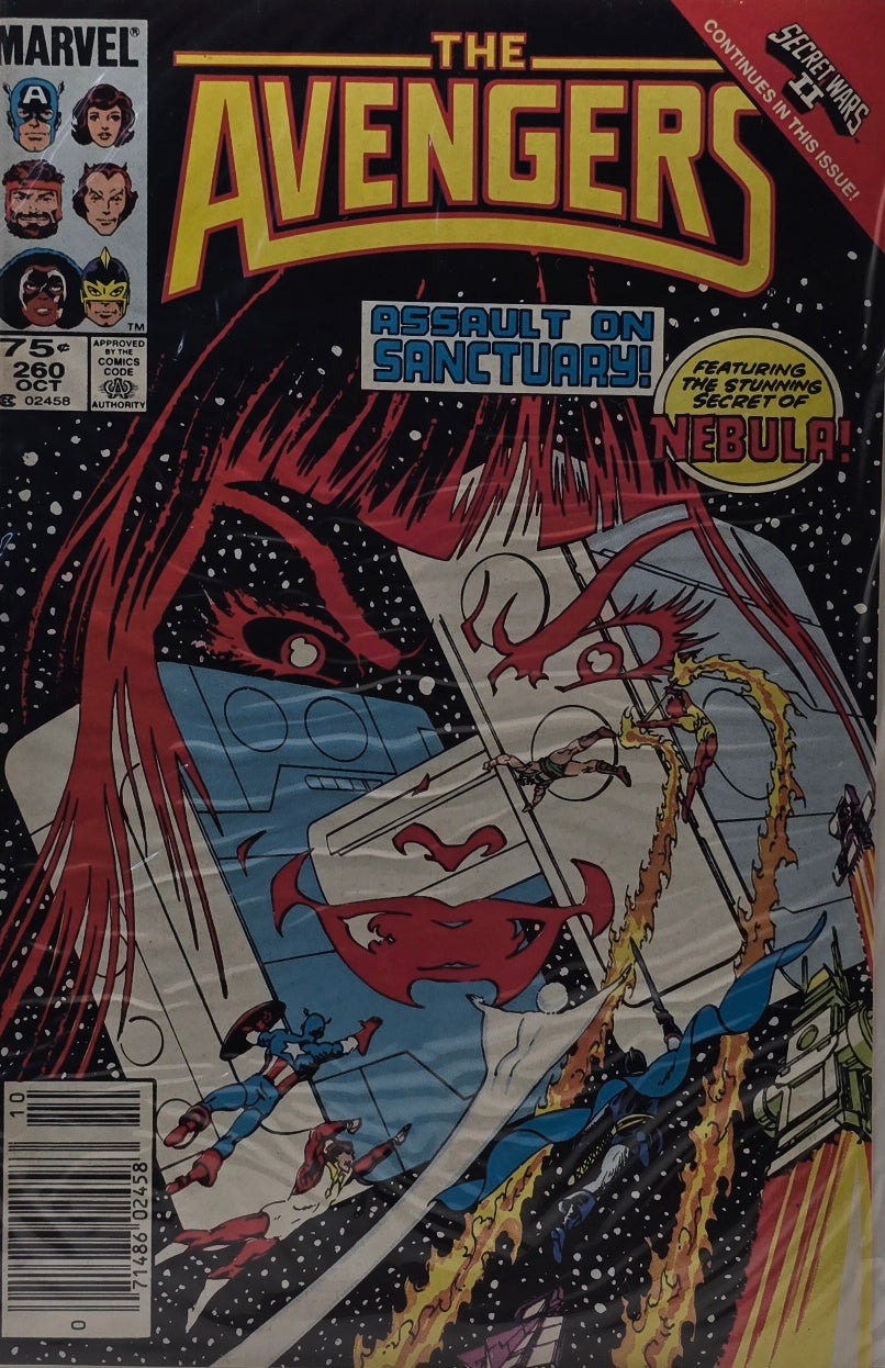 The Avengers #260 — "Assault on Sanctuary!" — Featuring the Stunning Secret of Nebula! (Marvel Comics) — October 1985 — Newsstand Edition — Secret Wars II Tie-In