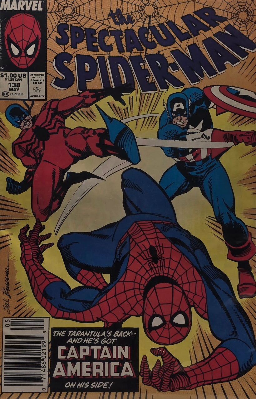 The Spectacular Spider-Man #138 (Marvel, May 1988) — “The Tarantula’s Back — And He’s Got Captain America on His Side!” — Newsstand Edition
