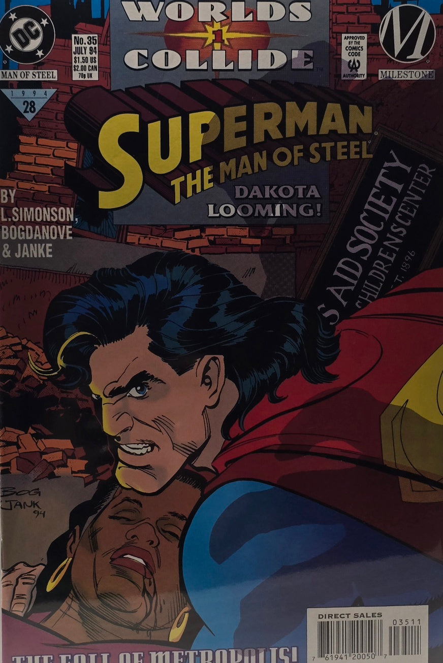 Superman: The Man of Steel #35 — "Dakota Looming!" — Worlds Collide / Milestone Tie-In (DC Comics, July 1994) — Simonson, Bogdanove & Janke