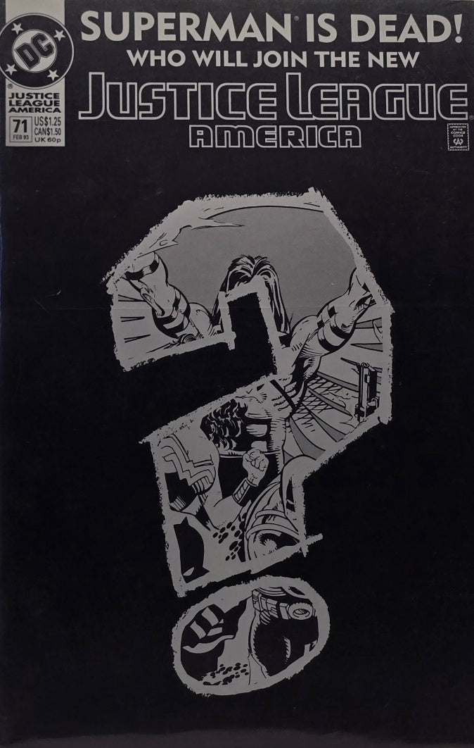 Justice League America #71 — "Superman is Dead!" — Embossed Cover (DC Comics, February 1993)