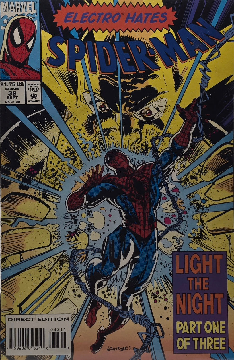 Spider-Man #38 (Marvel Comics, September 1993) — “Electro Hates... Light the Night: Part One of Three” — Direct Edition