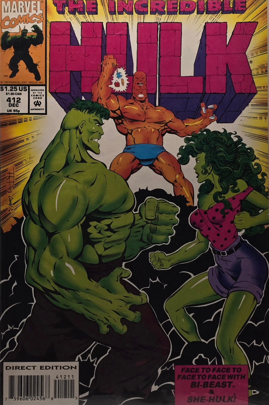 The Incredible Hulk #412 — "Face to Face to Face to Face with Bi-Beast & She-Hulk!" (Marvel Comics, December 1993) — Direct Edition