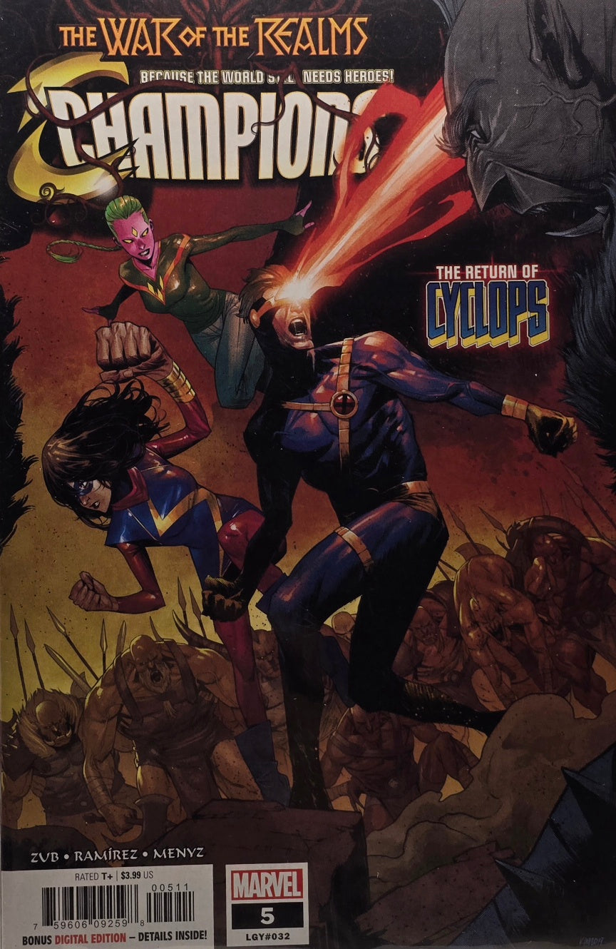 Champions #5 (Marvel) — LGY#032 — War of the Realms Tie-In — The Return of Cyclops — Zub / Ramírez / Menyz