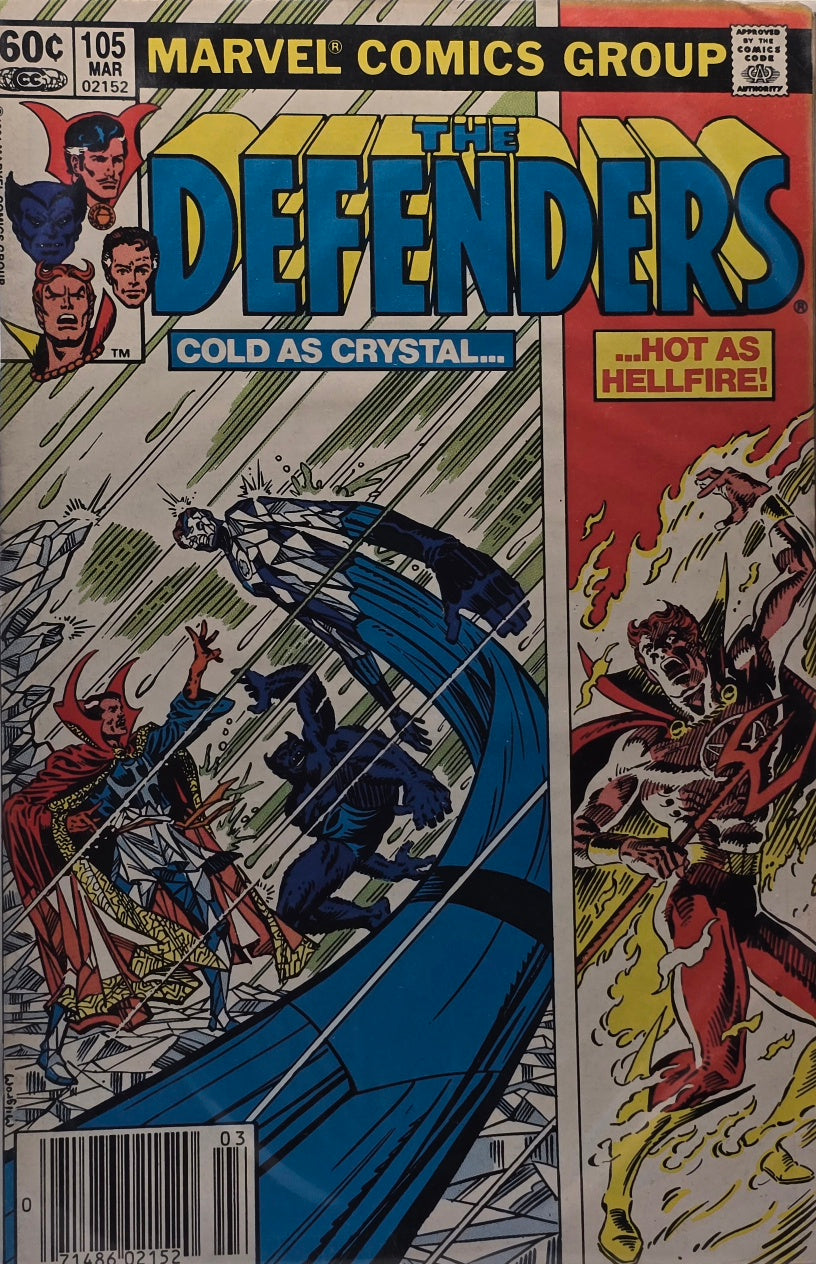 The Defenders #105 — "Cold as Crystal... Hot as Hellfire!" (Marvel Comics) — March 1982 — Newsstand