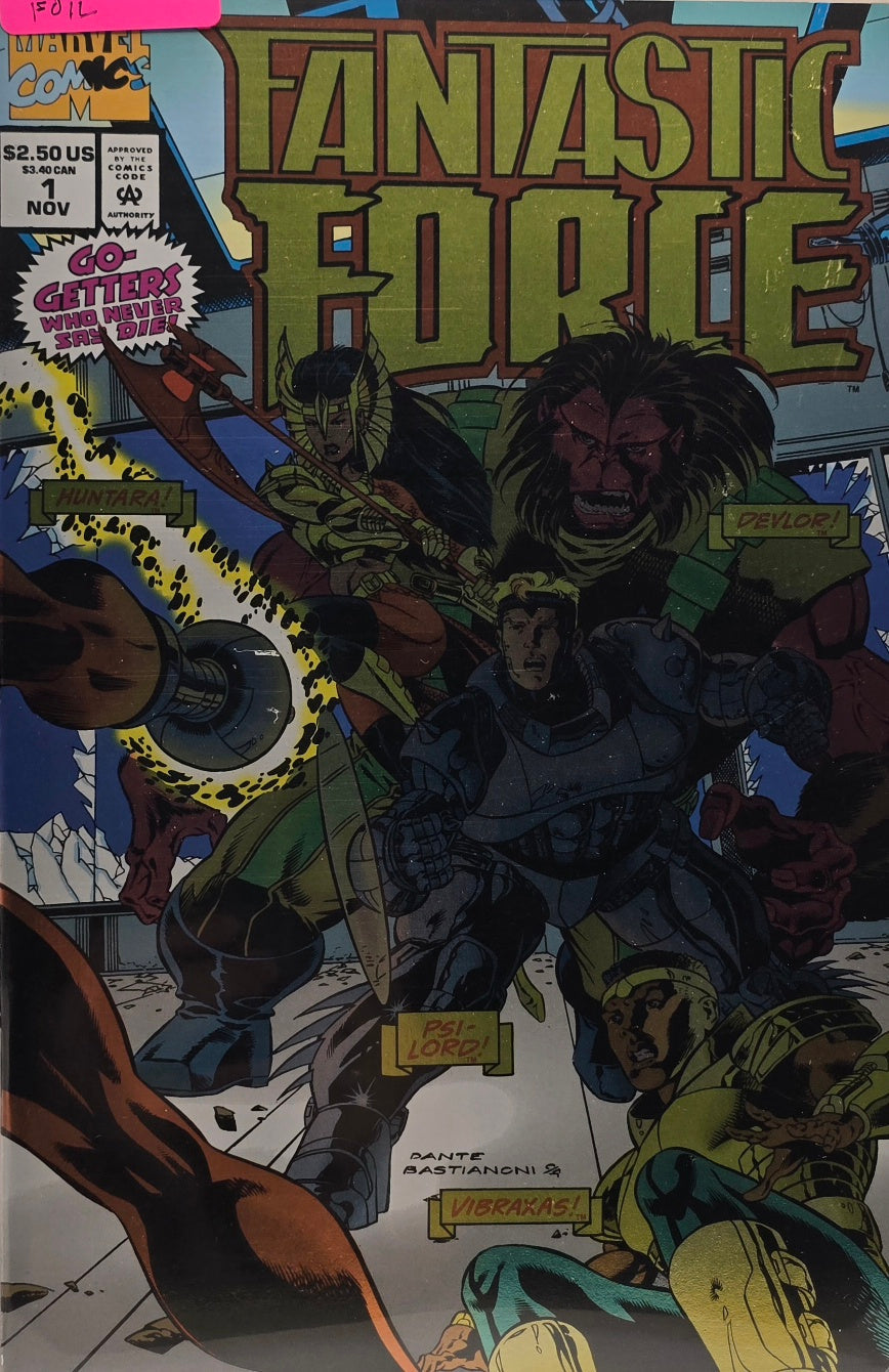 Fantastic Force #1 — Foil Cover (Marvel, November 1994 — Huntara / Devlor / Psi-Lord / Vibrakas)