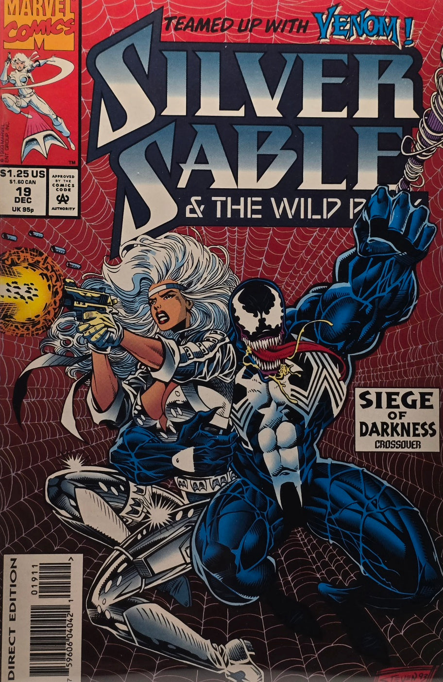 Silver Sable & the Wild Pack #19 — "Teamed Up with Venom!" — Siege of Darkness Crossover (Marvel Comics, 1993) — Direct Edition