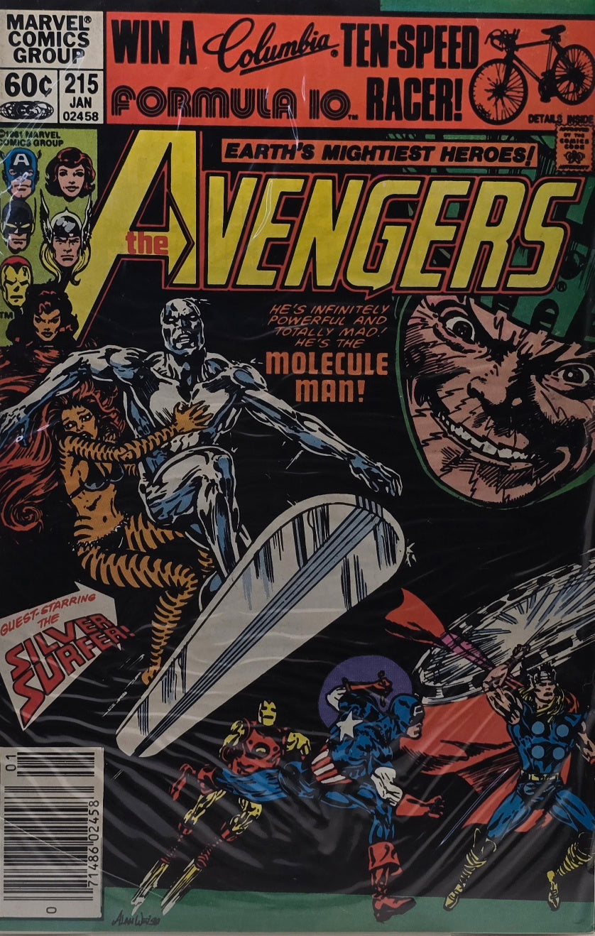 The Avengers #215 — "The Molecule Man!" (Marvel Comics Group) — Guest Starring the Silver Surfer — January 1982 — Newsstand Edition