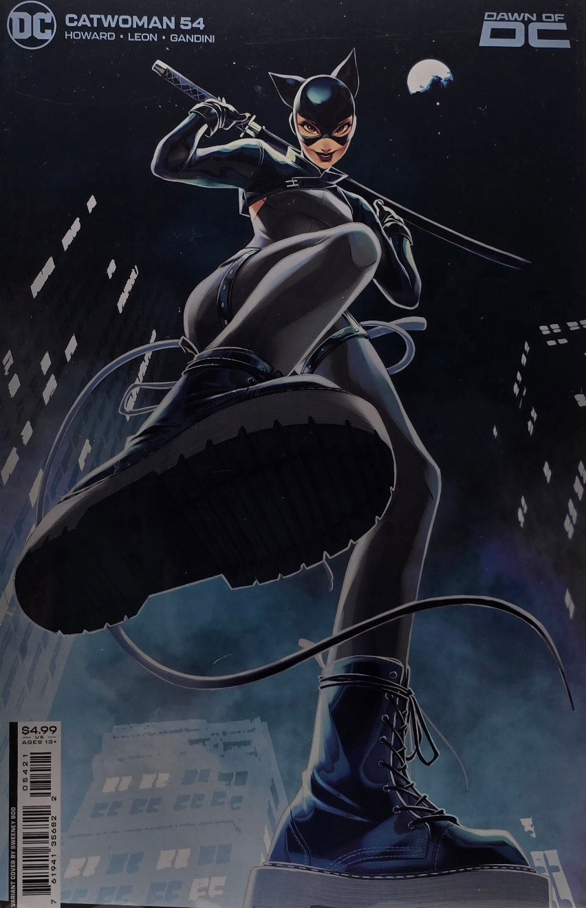 Catwoman #51 Variant Cover DC — Catwoman close-up pearl necklace in mouth cat-ear cowl blue tones bubbles Joshua Swaby painted art Howard Basri Cifuentes Gandini