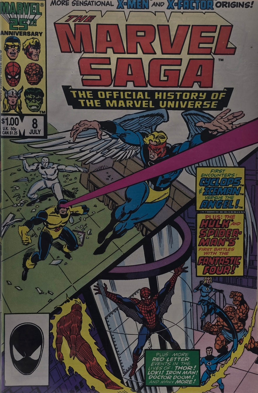 Marvel Saga: The Official History of the Marvel Universe #8 (Marvel, July 1986) — 25th Anniversary — Cyclops, Iceman & Angel
