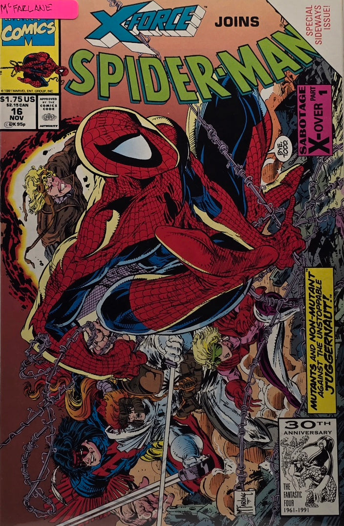 Spider-Man #16 (Marvel, 1991) - McFarlane / X-Force / Juggernaut (Sabotage X-Over Pt 1)