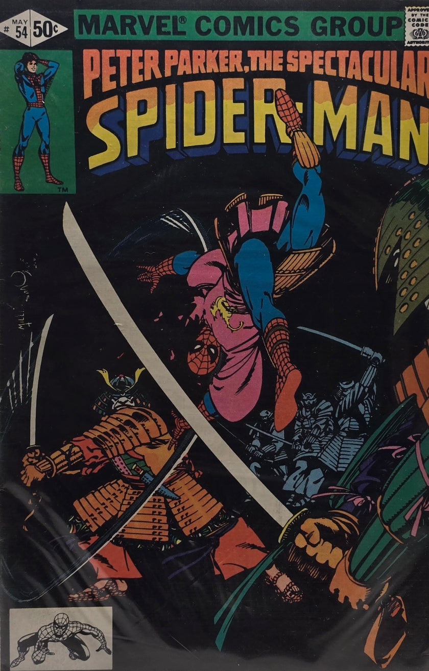 Peter Parker, The Spectacular Spider-Man #54 (Marvel Comics Group, May 1981) — Samurai Sword Cover — Bronze Age