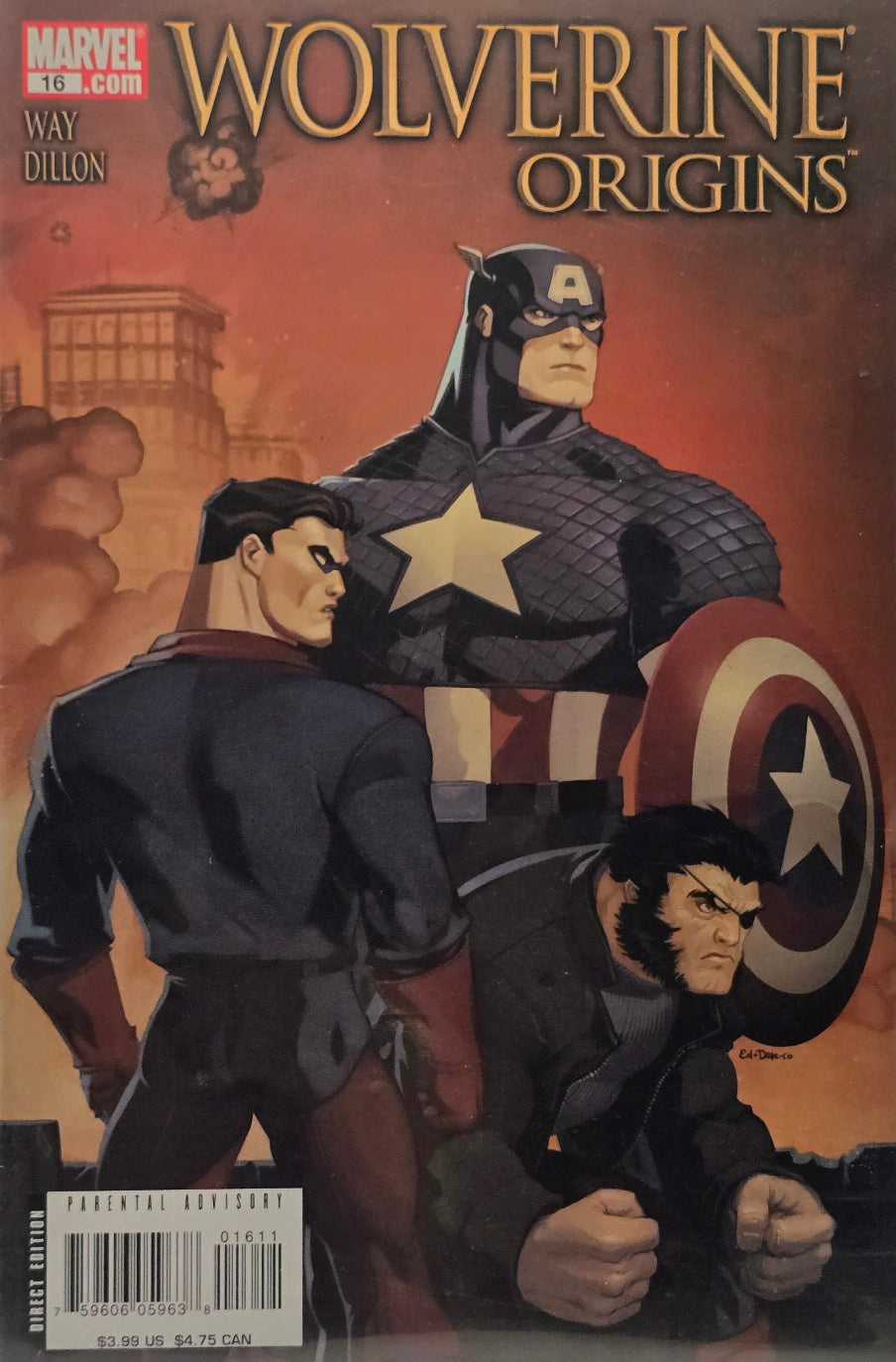 Wolverine Origins #16 (Marvel Comics) — Daniel Way & Steve Dillon — Animated Style Cover — Captain America, Wolverine & Bucky