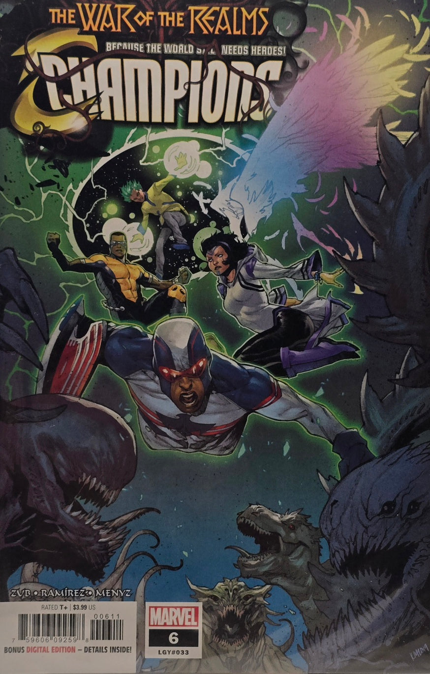 Champions #6 (Marvel) — LGY#033 — Zub / Ramírez / Menyz — War of the Realms — Bonus Digital Edition