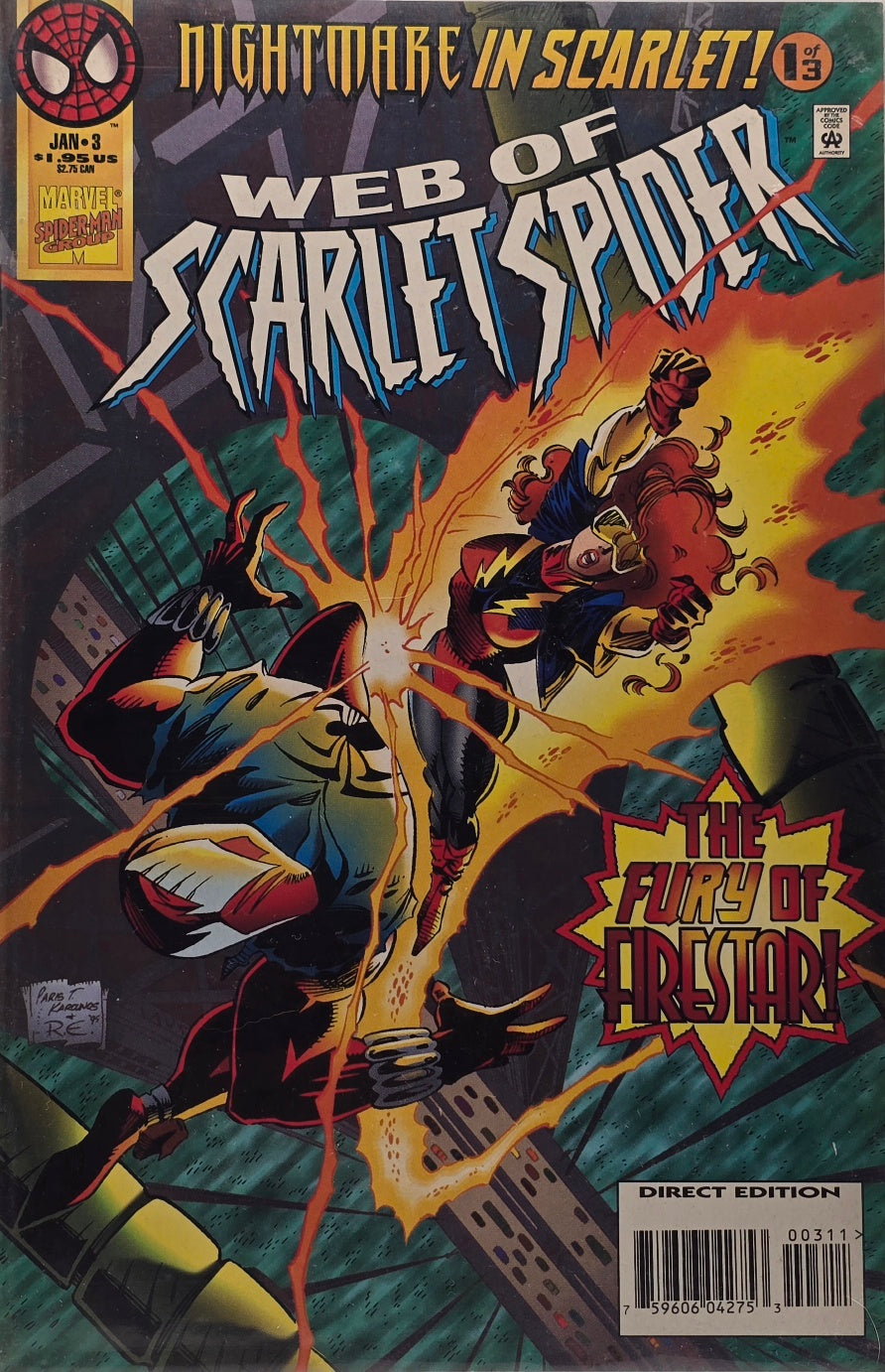 Web of Scarlet Spider #3 — Nightmare in Scarlet! Part 1 of 3: The Fury of Firestar! (January 1996)