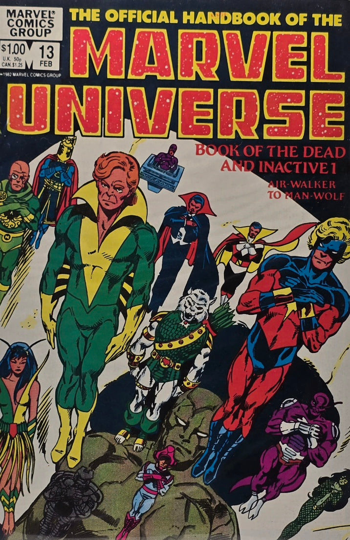 Official Handbook of the Marvel Universe #13 — "Book of the Dead and Inactive 1: Air-Walker to Man-Wolf" (Marvel Comics, February 1984)