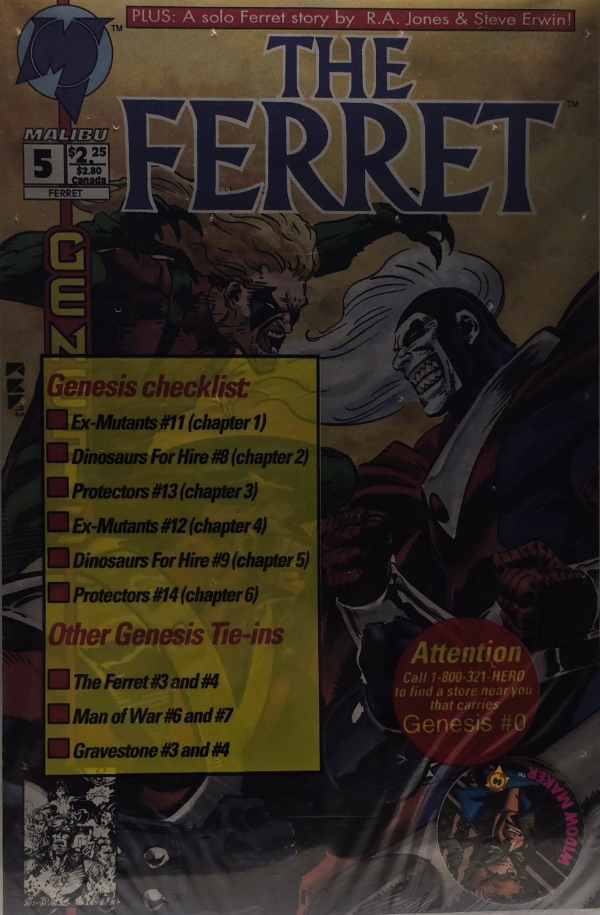The Ferret #5 — "Genesis" Tie-In (Malibu Comics) — Plus Solo Story by R.A. Jones & Steve Erwin
