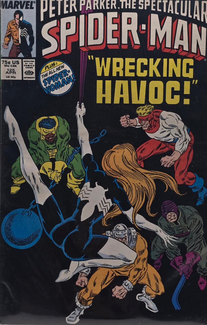 Peter Parker, The Spectacular Spider-Man #125 (Marvel, April 1987) — “Wrecking Havoc!” — Black Costume — Plus: The All-New Spider-Woman!