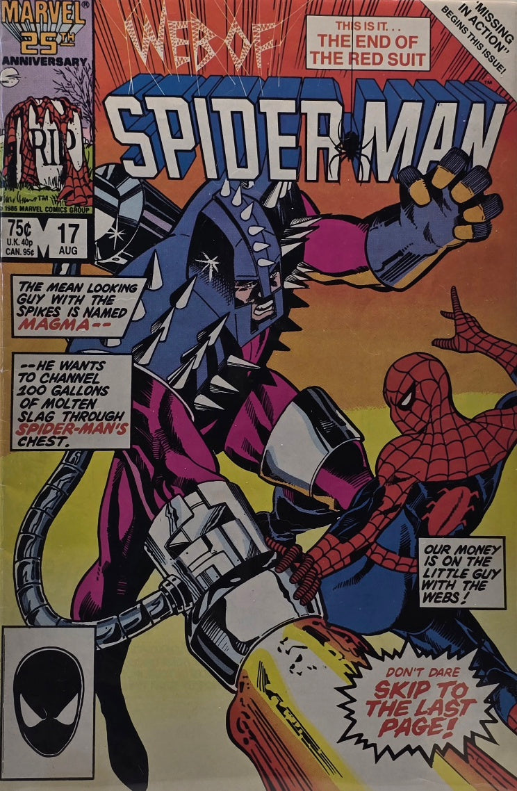 Web of Spider-Man #17 — End of the Red Suit! vs. Magma (Marvel, August 1986)