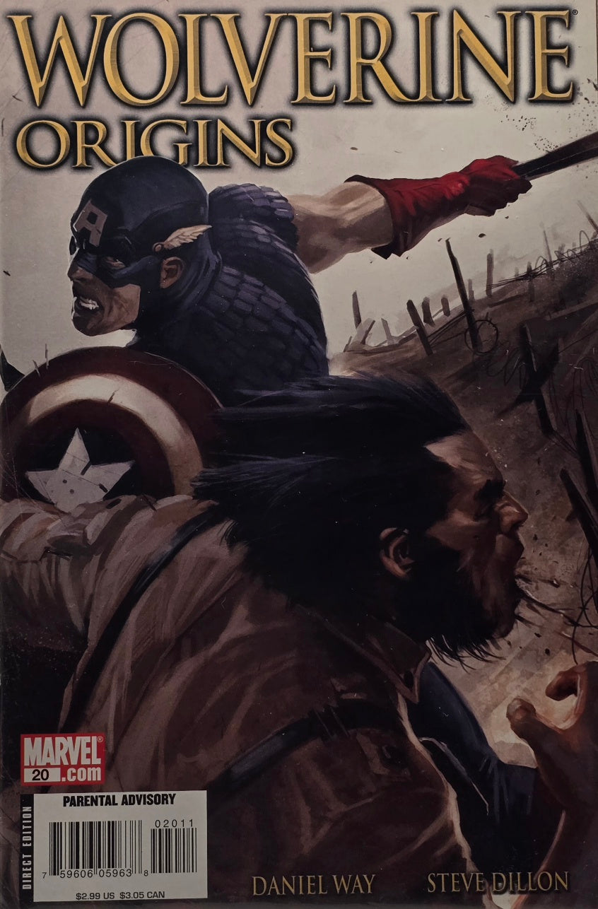Wolverine Origins #20 (Marvel Comics) — Daniel Way & Steve Dillon — Captain America WWII Battlefield — Direct Edition