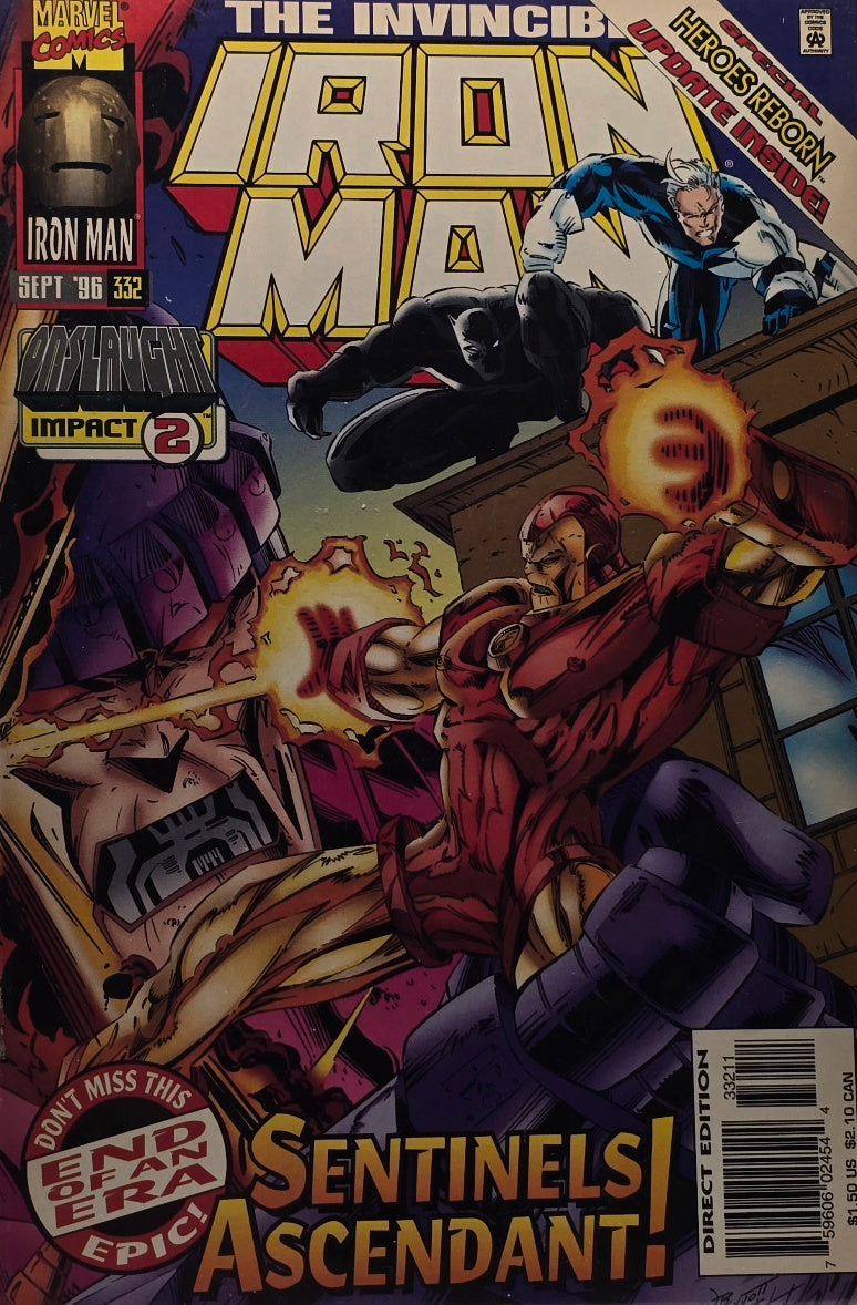 Iron Man #332 — "Sentinels! Ascendant!" — Onslaught: Impact 2 / Heroes Reborn (Marvel, September 1996)