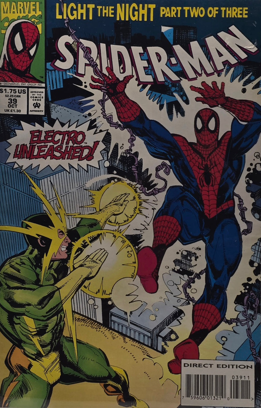 Spider-Man #39 (Marvel, October 1993) — “Light the Night: Part Two of Three — Electro Unleashed!” — Direct Edition