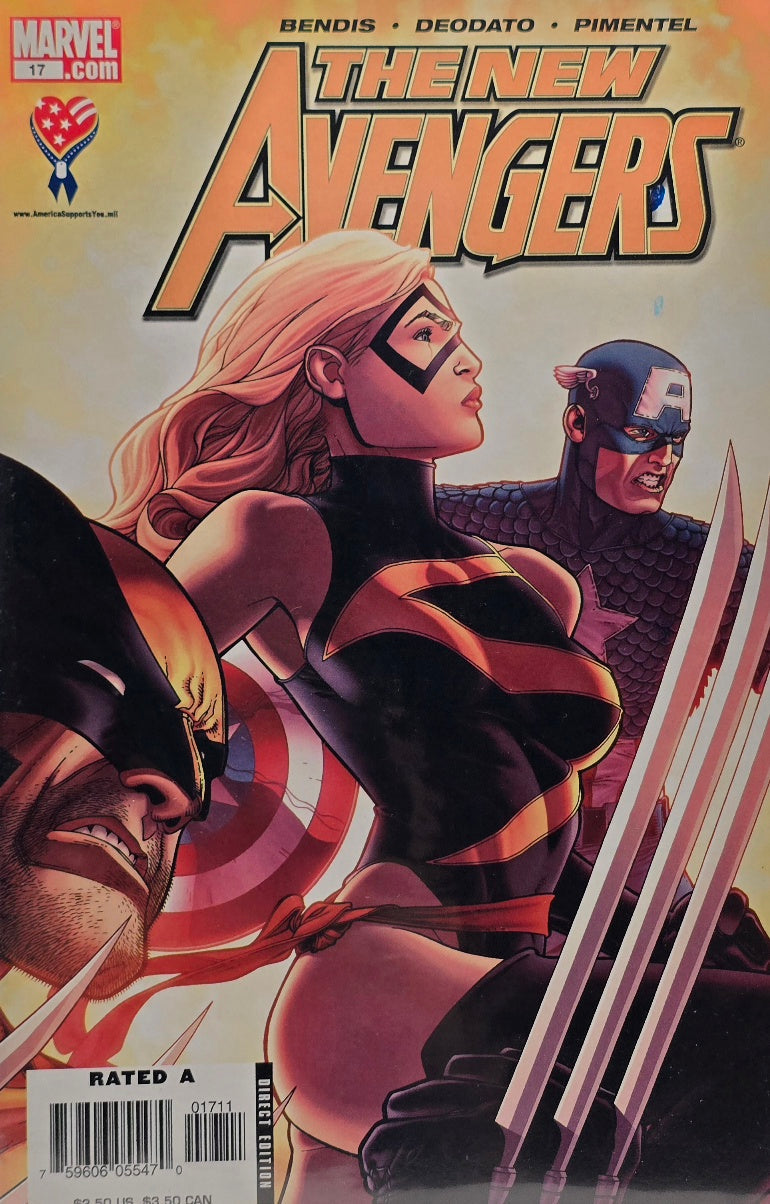 The New Avengers #17 — Ms. Marvel, Captain America & Wolverine Cover — Direct Edition (Marvel)