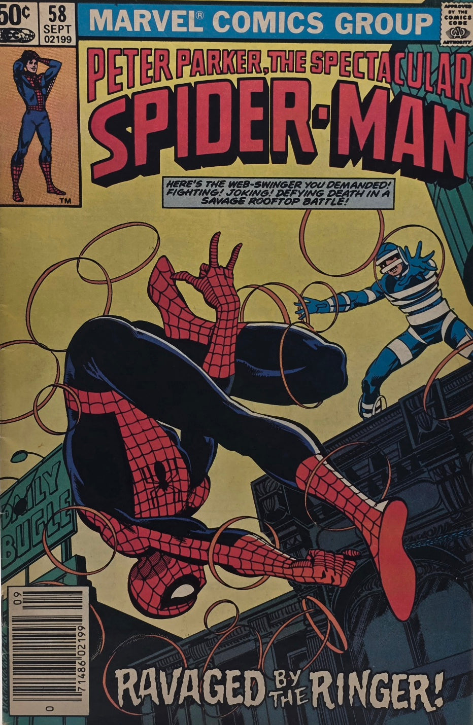 Peter Parker, The Spectacular Spider-Man #58 (Marvel Comics Group, September 1981) — “Ravaged by the Ringer!” — Newsstand Edition — Bronze Age