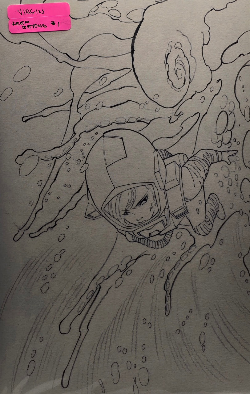Deep Beyond #1 (Image Comics) — Virgin Edition — Pencil Art Cover — Female Astronaut / Alien Tentacle Creature